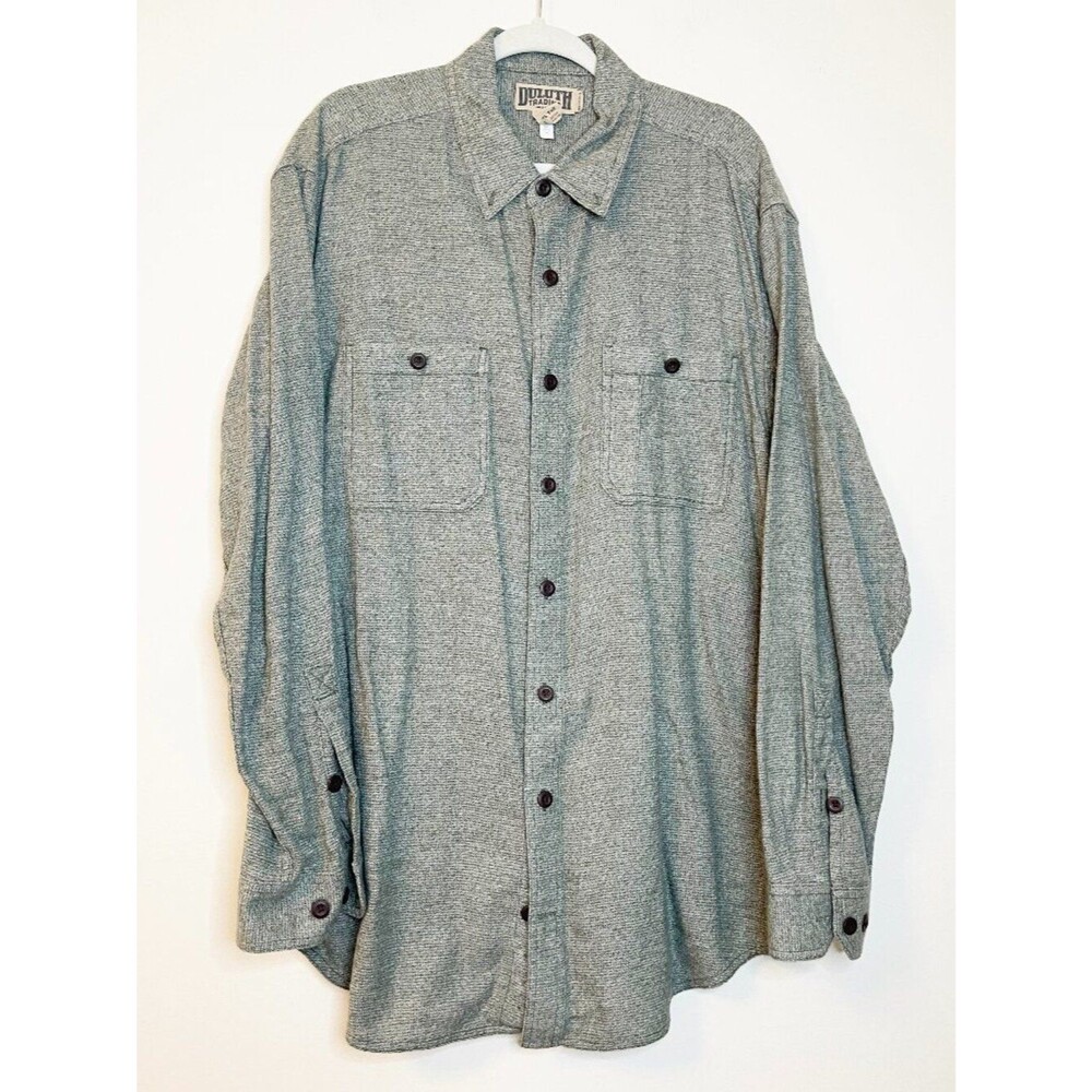 Duluth Trading Co Men's XL Tall Gray Cotton Work Shirt Button Down Utility Long